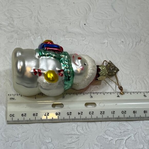 VTG Snowman Hand Blown Glass Glitter Christmas Tree Ornament 2"x3.25" - Picture 10 of 10